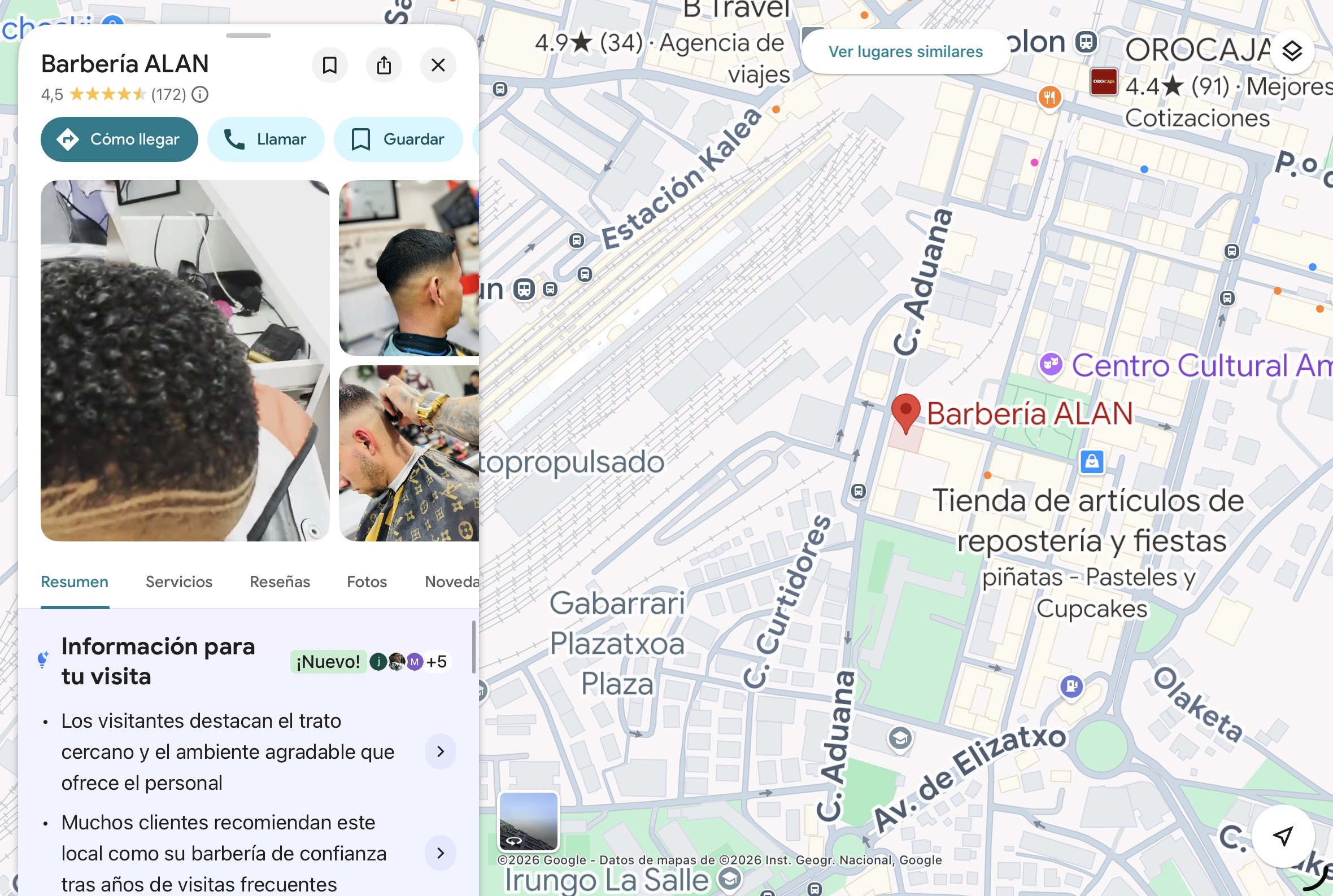 Perfil Google Maps Barbería Alan